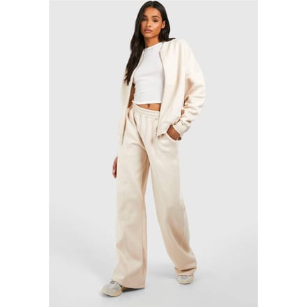 boohoo Dames Tall Zip Through Bomber Straight Leg Trainingspak | Cream | Maat: 18