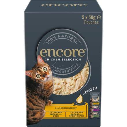 10x 50g Encore Cat Pouch in bouillon kipselectie (3 soorten) nat kattenvoer