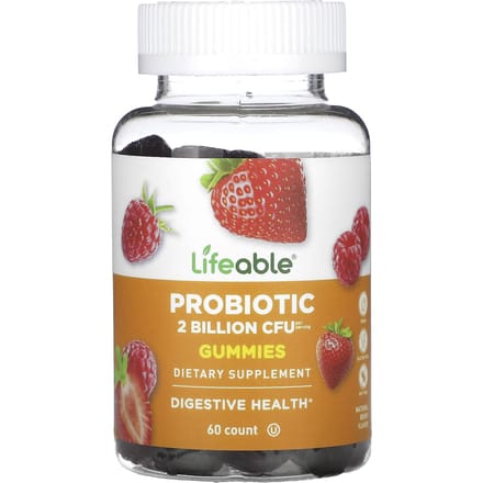 Lifeable, probiotische gummies, natuurlijke bes, 2 miljard, 60 gummies (1 miljard KVE per kauwsnoepje)