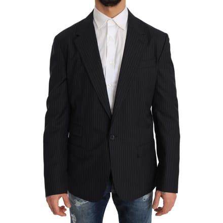 Dolce & Gabbana Heren Grijs Gestreept Wollen Jasje Jasje Slim Blazer