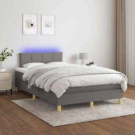 vidaXL - Boxspring - met - matras - en - LED - stof - donkergrijs - 120x200 - cm