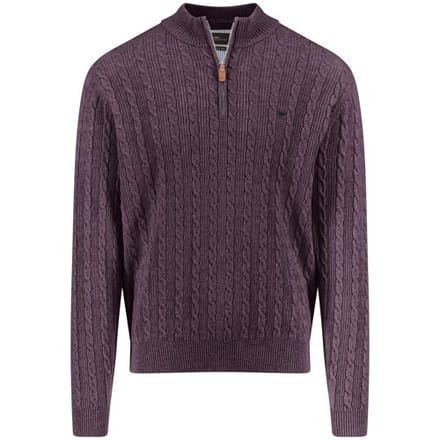 Fynch-Hatton Trui Troyer Zip Cable Knit Aubergine / male