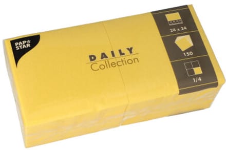 150 Servetten DAILY Collection 1/4 vouw 24 cm x 24 cm geel