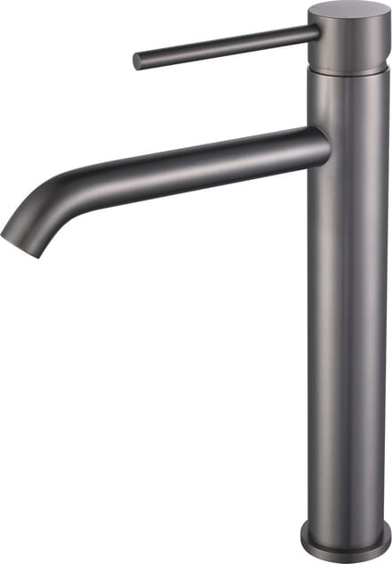 Wastafelkraan hoge uitloop gun metal één-greeps bediening inclusief aansluitslangen