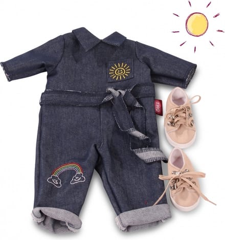 Götz poppenkleding denim jumpsuit met canvas schoentjes voor pop van 45-50cm