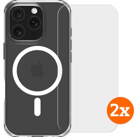 BlueBuilt Protective Back Cover met MagSafe iPhone 16 Pro + Screenprotector Glas Duo Pack