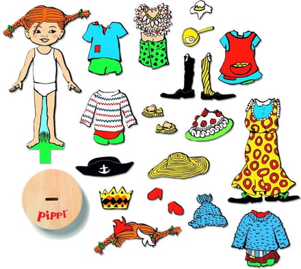 Kinderboeken Pippi Langkous magneetpop houten speelgoed met accessoires.