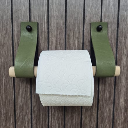 Leren toiletrol houder leger groen 4cm breed en 30cm lang