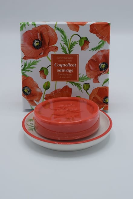 Geschenkdoos ronde zeep en schotel papaver Esprit Provence - Poppies