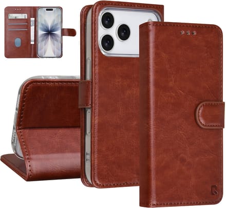 TUNIQ Book type case - iPhone 17 Pro - Bruin - Met 3 kaartsleuven - Magneetsluiting