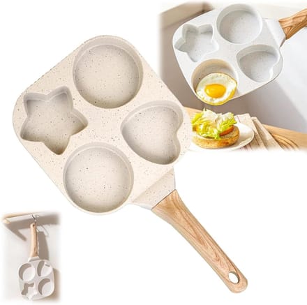 Koekenpan met 4 gaten - Eierpan ster hart - Ontbijt maken - 4-in-1 design - 19.4 cm - Wit