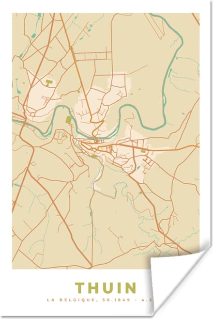 Poster Plattegrond - België - Thuin - Stadskaart - Kaart - 80x120 cm
