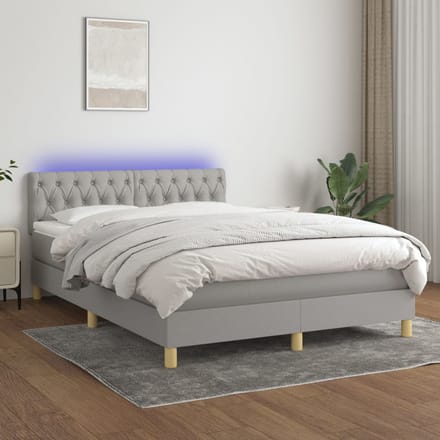vidaXL - Boxspring - met - matras - en - LED - stof - lichtgrijs - 140x200 - cm