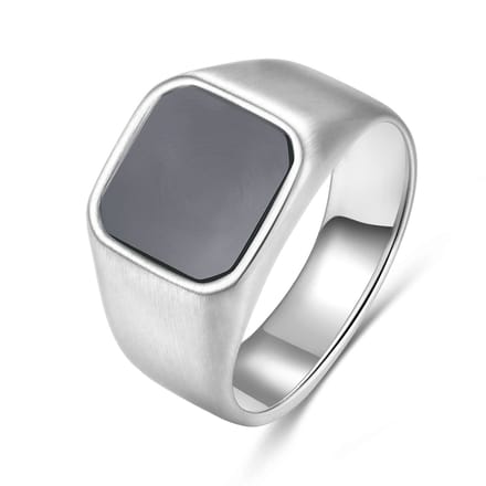 Frank 1967 7FR-0025-59 Heren Ring – Zwarte Steen – Geborsteld Staal – Ringmaat 59