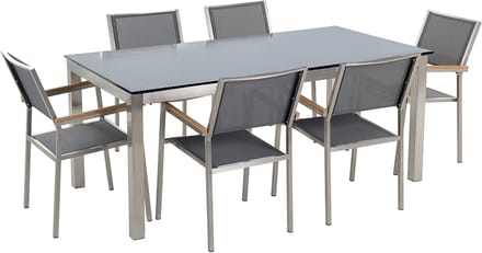 GROSSETO - Tuinset voor 6 - Zwart/Grijs - Veiligheidsglas