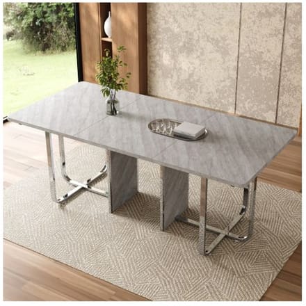 Eettafel - MUVOE - 180x80 cm - 6 personen - Grijs + Zilverkleurig - Modern design grijs