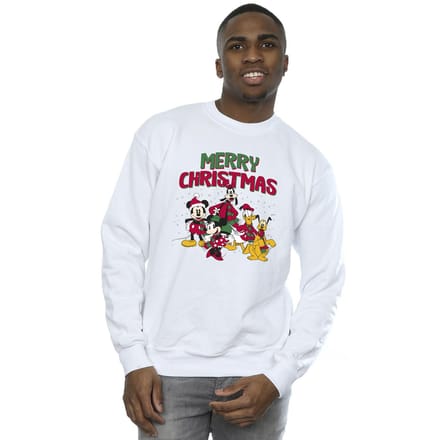 Disney Heren Mickey Mouse Vrolijk Kerstfeest Figuren Sweatshirt (Wit)