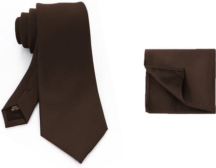 Sorprese Stropdas met Pochet - Donkerbruin - 7.5cm - Micro Ribstructuur - Stropdassen - Pochette - Cadeau