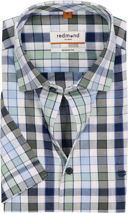 Redmond comfort fit overhemd - korte mouw - chambray - wit - lichtblauw - groen - donkerblauw geruit