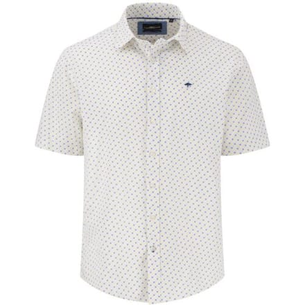Fynch-Hatton Overhemd Striped Squares Pattern Short Sleeve Kent Collar Vivid Yellow / male