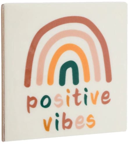 Spreuktegeltje positive vibes | regenboog | 10,5x10,5x0,5cm
