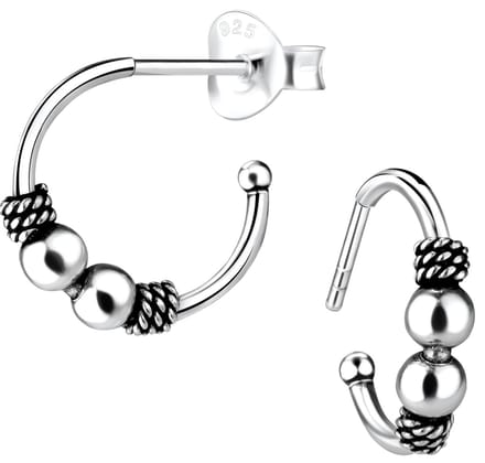 Joy|S - Zilveren Bali oorringen stud - 2 balletjes - 14 mm - geoxideerd