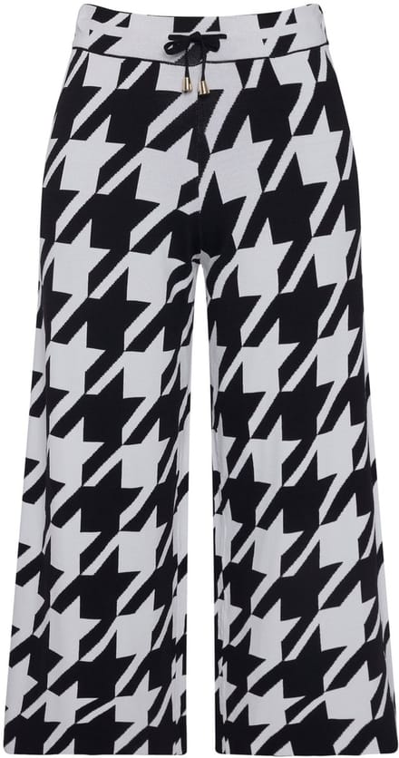 Ulla Popken - Dames - gebreide broek pied-de-poule dessin elastische band - Zwart - Maat 42+