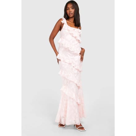 boohoo Dames Textuur Geraffelde Asymmetrische Maxi-Jurk | Roze | Maat: 46
