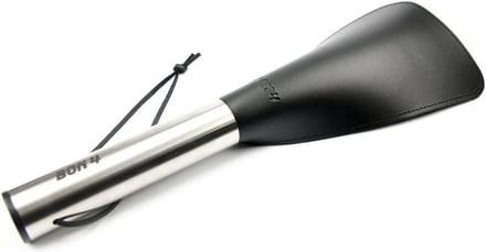 BON4 - Korte lederen paddle met roestvrijstalen handvat - Zwart/Zilver