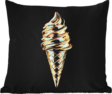 Tuinkussen - Ijs - Goud - Zwart - Eten - 40x40 cm - Weerbestendig