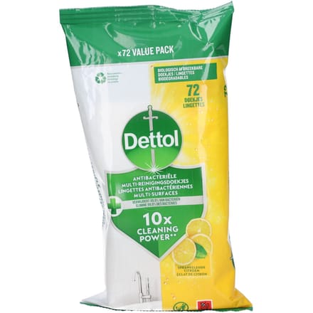 Dettol Antibacteriële Schoonmaakdoekjes - Sprankelende Citroen 72 Doekjes