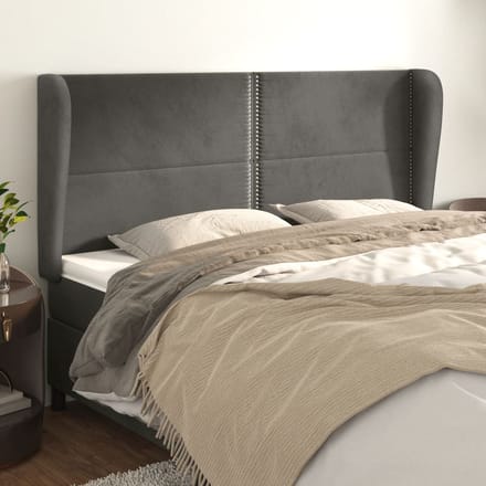 vidaXL - Hoofdbord - met - randen - 183x23x118/128 - cm - fluweel - donkergrijs