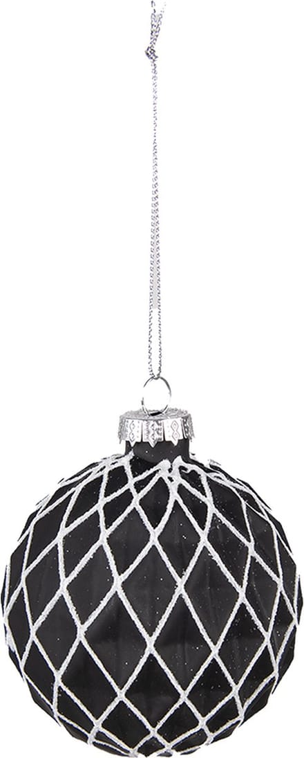 Clayre & Eef Kerstbal Set van 4 Overig Ø 8 cm Zwart Wit Glas Kerstballen