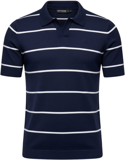 OMBRE Polo - Regular Fit - Viscose - Korte Mouw Donkerblauw / Wit M