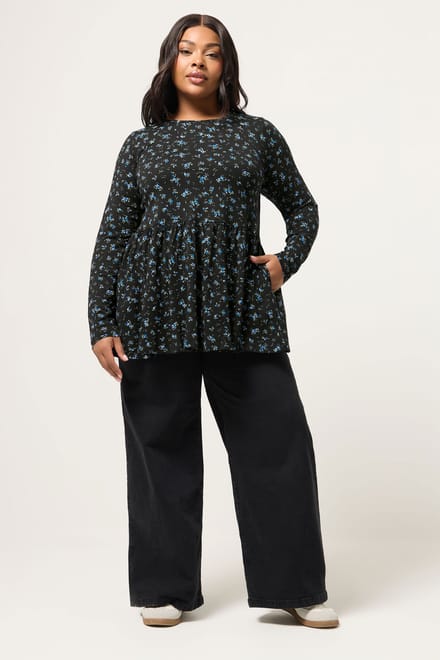 Yours Blauwe Peplum Top Met Bloemenprint Size 44
