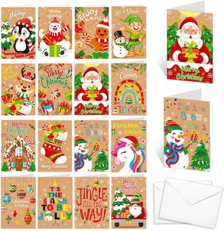 Kerstkaarten set 32 stuks - Kleine kerstkaarten - Wenskaarten zonder tekst - Envelopset - 16 kerstpatronen - 8 x 11 cm