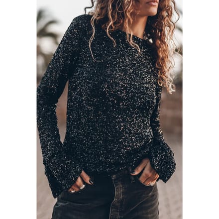 Mikuta The Black Sequin Blouse Maat: M | Longsleeves Outlet | Dames | Zwart