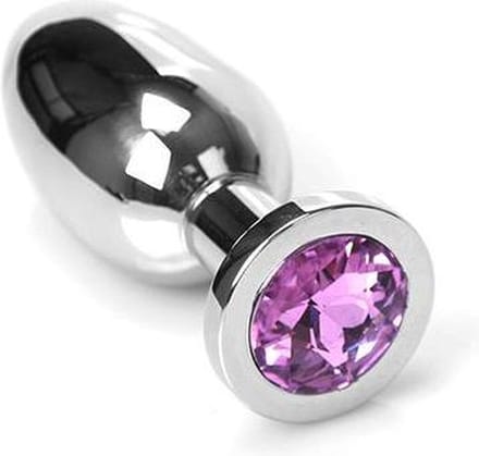 Buttplug RVS met roze kristal - medium