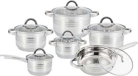 Cheffinger Pannenset - 12-delig - Zilver - RVS - Kookpannen - Inductie