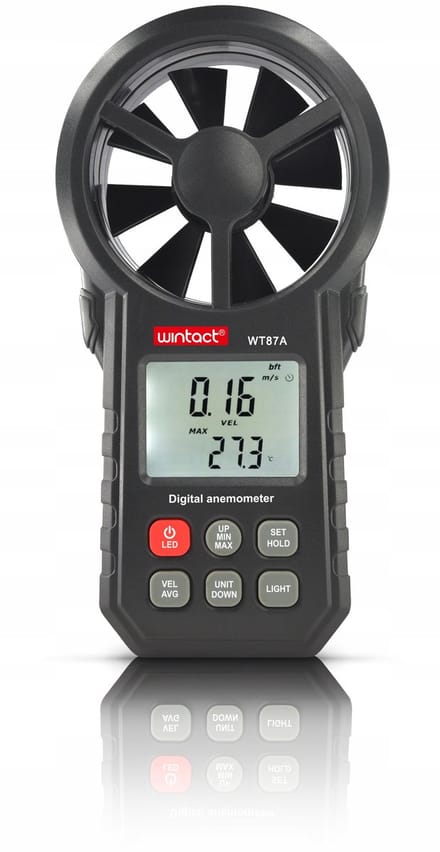 Wintact WT87A - Digitale Anemometer - Windmeter met Thermometer - 8-Blads Rotor - LCD Verlichting - 0-30 m/s