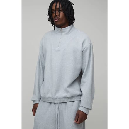 Tall Oversized Boxy Funnel Neck Sweatshirt | Grey Marl | Size Small
