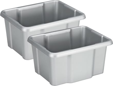 Sunware Opslagbox Nesta - 2x - kunststof - 24L - grijs - 42 x 33 x 22 cm - stapelbaar