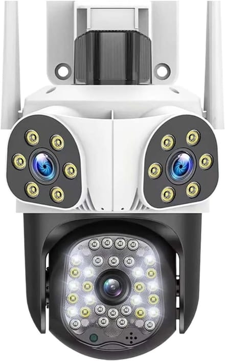 Buitenbeveiligingscamera - WiFi camera Outdoor - Huisbeveiliging - Drie Lenzen 6K - 4x Zoom - Wit