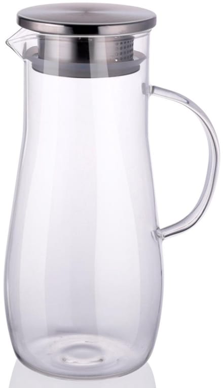 alpina Glazen Waterkan 1.4L - Schenkkan met RVS Deksel en Filter - Karaf van Borosilicaatglas - Transparante Kan voor Koude en Warme Dranken