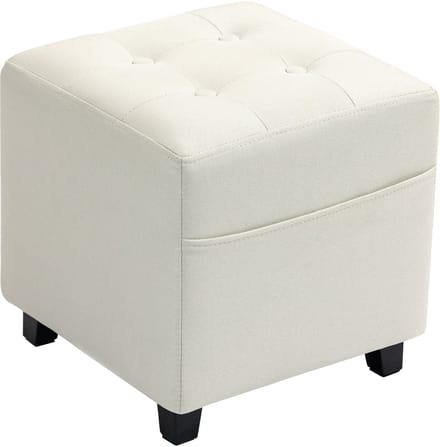 HOMCOM Voetenbankje - Polyester, rubberhout - 35 x 35 x 35 cm - Crème