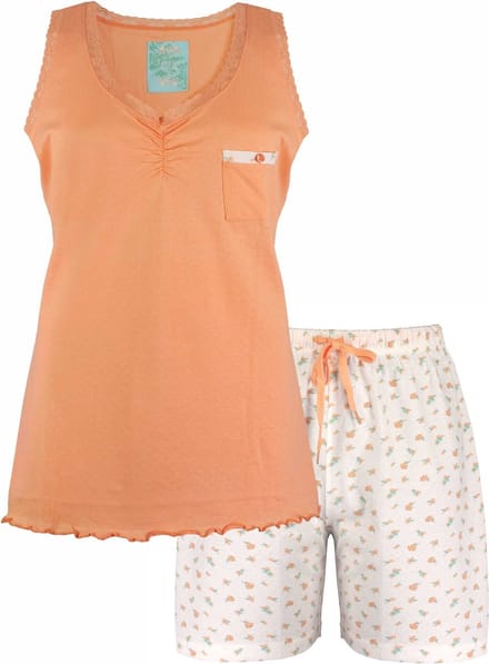 Tenderness Dames Shortama - Pyjama Set - V Hals - Oranje - Maat M