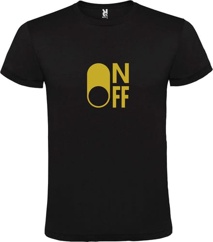 Zwart T-Shirt met “ On/Off Button OFF “ afbeelding Goud Size M