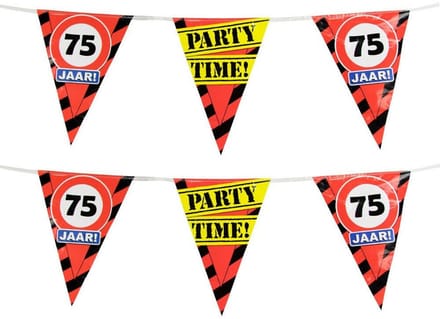 75 jaar verjaardag vlaggenlijn - 2x - 10 meter - stopborden - plastic - versiering - feestartikelen