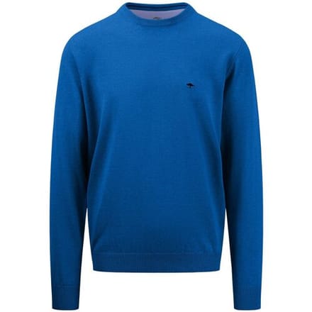 Fynch-Hatton Trui O-Neck Uni Color Superfine Cotton Knit Strong Blue / male