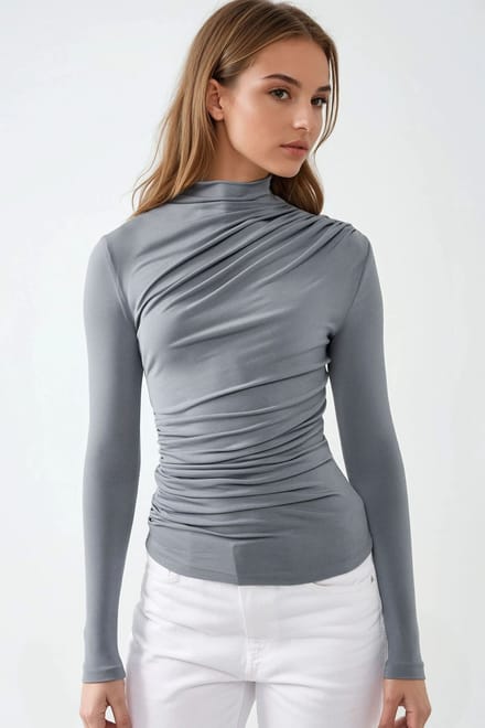 Blouse met hoge kraag en drapeer-detail